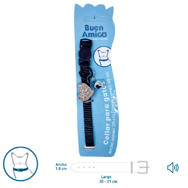 Collar Anti Ahorque Gato Corazón Negro/Verde (75131)