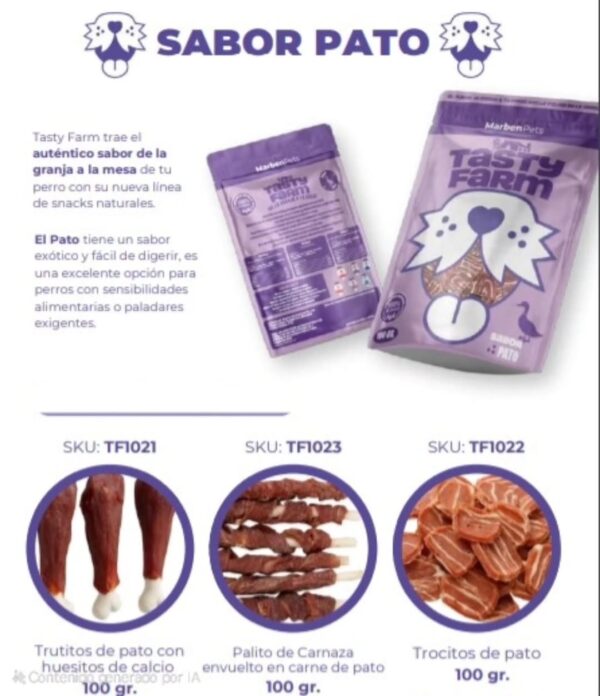 Snack Perro Tasty Farm Palo Carnaza y Carne de Pato 100GR(TF1023) - Imagen 3