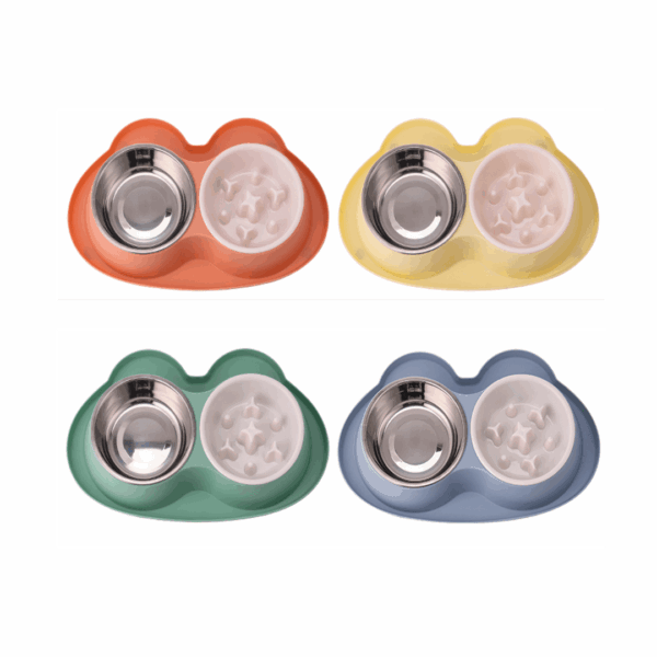Plato doble Acero Comedero Alimentación Lenta Colores (TQ2206-3)