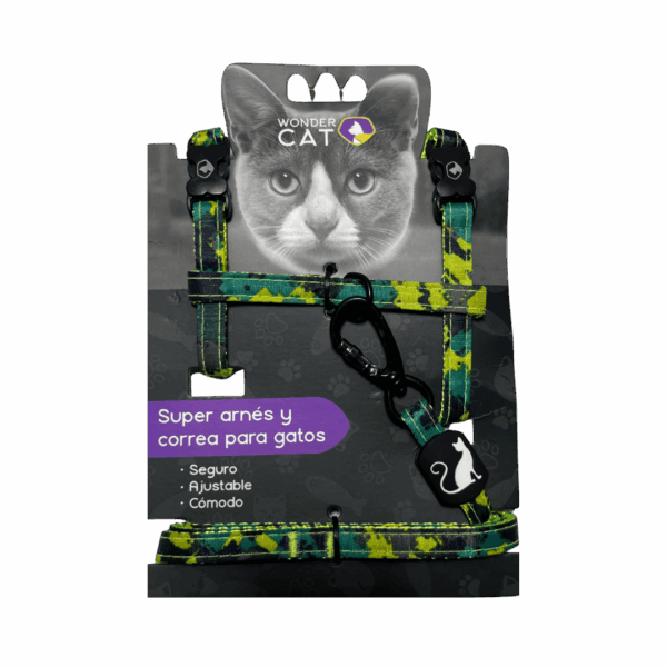 Arnés + Correa Trailla Premium Gato Camuflaje Verde (VMT011-1)