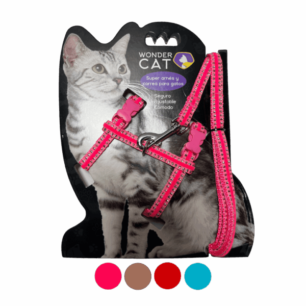 Arnés + Correa Trailla Premium Gato Colores Brillantes Shinny (CL12)