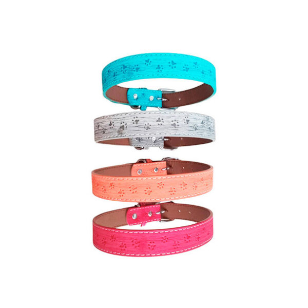 Collar Eco Cuero Patitas Colores 3 cm (KX4222)